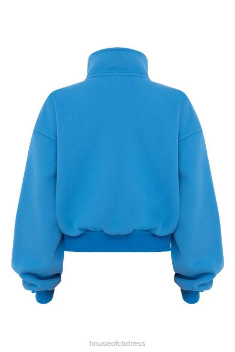 House of CB Mitch Blue Cropped Zip Front Sweatshirt Clothing 4H6N790