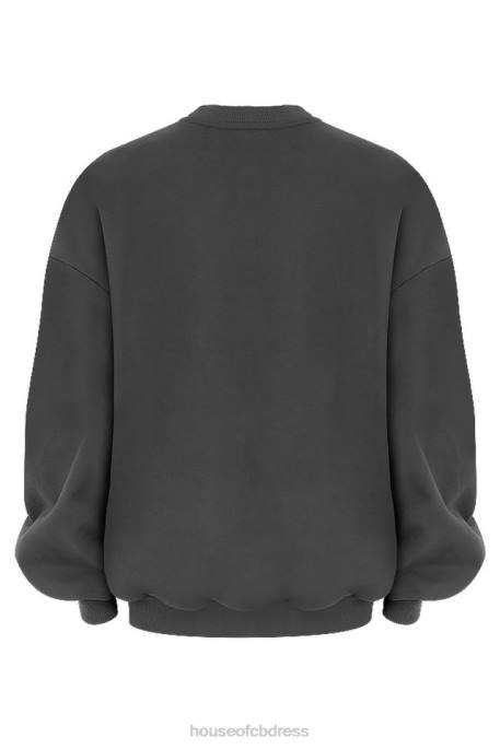 House of CB Tommy Charcoal Oversized Crewneck Sweatshirt Clothing 4H6N801