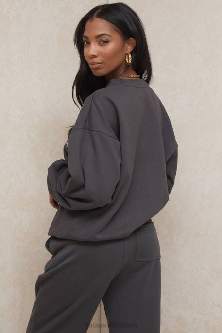 House of CB Tommy Charcoal Oversized Crewneck Sweatshirt Clothing 4H6N801