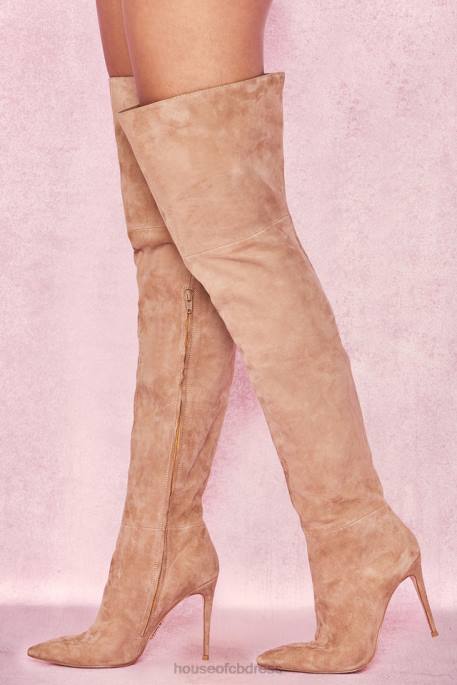 House of CB Extraordinaire Tan Real Suede Thigh Boots Shoes 4H6N1122