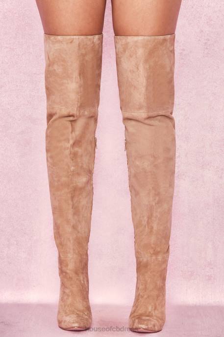 House of CB Extraordinaire Tan Real Suede Thigh Boots Shoes 4H6N1122