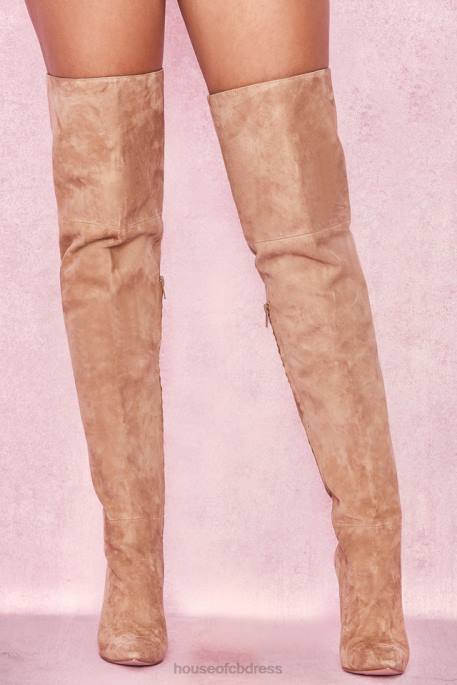 House of CB Extraordinaire Tan Real Suede Thigh Boots Shoes 4H6N1122