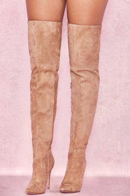 House of CB Extraordinaire Tan Real Suede Thigh Boots Shoes 4H6N1122