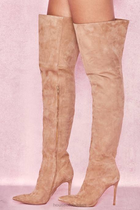 House of CB Extraordinaire Tan Real Suede Thigh Boots Shoes 4H6N1122