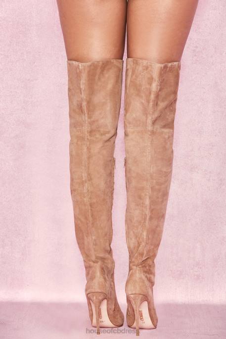 House of CB Extraordinaire Tan Real Suede Thigh Boots Shoes 4H6N1122