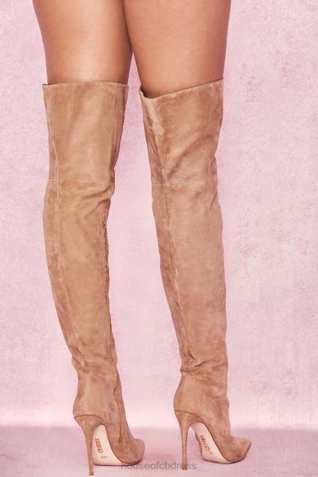 House of CB Extraordinaire Tan Real Suede Thigh Boots Shoes 4H6N1122