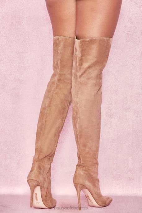 House of CB Extraordinaire Tan Real Suede Thigh Boots Shoes 4H6N1122