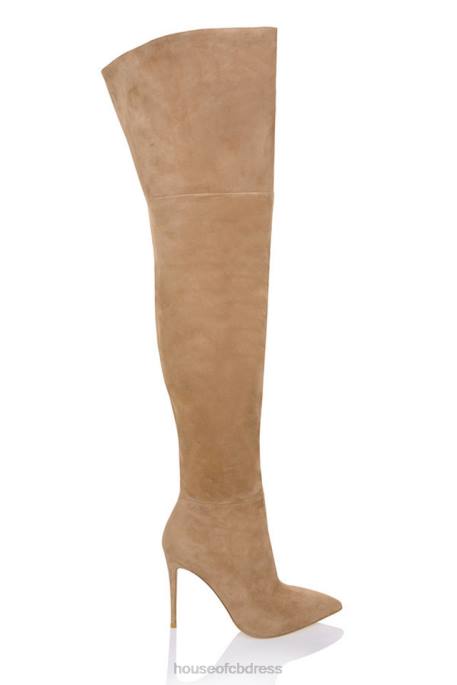 House of CB Extraordinaire Tan Real Suede Thigh Boots Shoes 4H6N1122