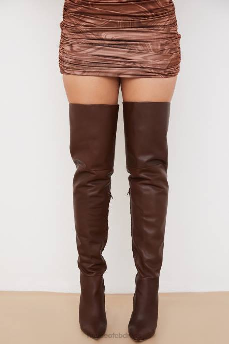 House of CB Lomax Chocolate Real Leather Thigh Boots Shoes 4H6N1084