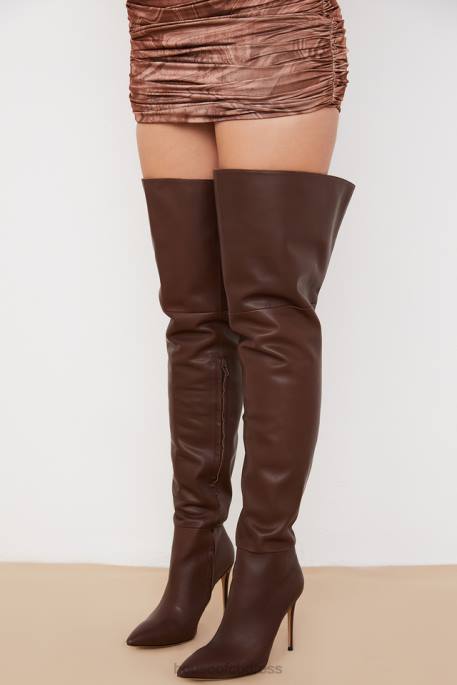 House of CB Lomax Chocolate Real Leather Thigh Boots Shoes 4H6N1084