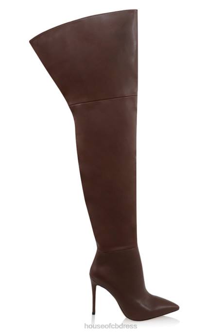 House of CB Lomax Chocolate Real Leather Thigh Boots Shoes 4H6N1084