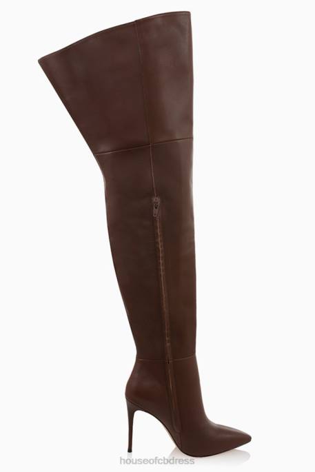 House of CB Lomax Chocolate Real Leather Thigh Boots Shoes 4H6N1084