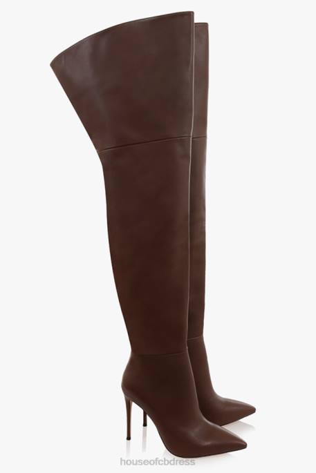 House of CB Lomax Chocolate Real Leather Thigh Boots Shoes 4H6N1084
