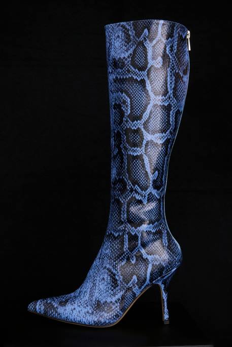 House of CB Royale Blue Print Leather Knee High Boots Shoes 4H6N1070