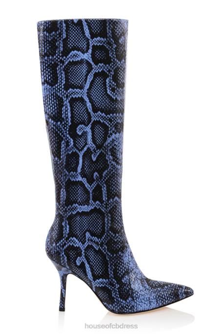 House of CB Royale Blue Print Leather Knee High Boots Shoes 4H6N1070