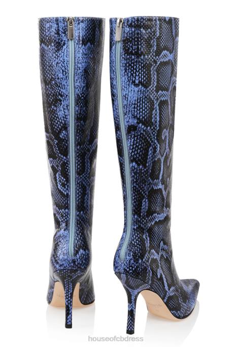 House of CB Royale Blue Print Leather Knee High Boots Shoes 4H6N1070