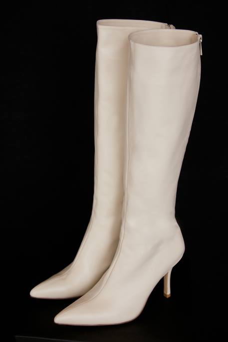 House of CB Royale Cream Leather Knee High Boots Shoes 4H6N1072