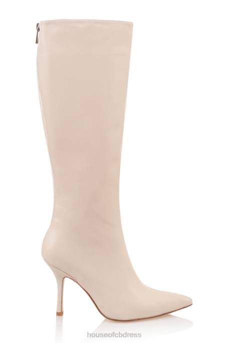 House of CB Royale Cream Leather Knee High Boots Shoes 4H6N1072