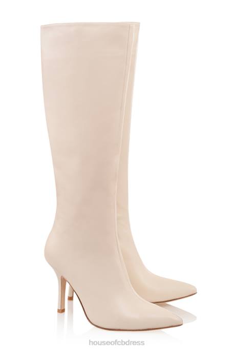 House of CB Royale Cream Leather Knee High Boots Shoes 4H6N1072