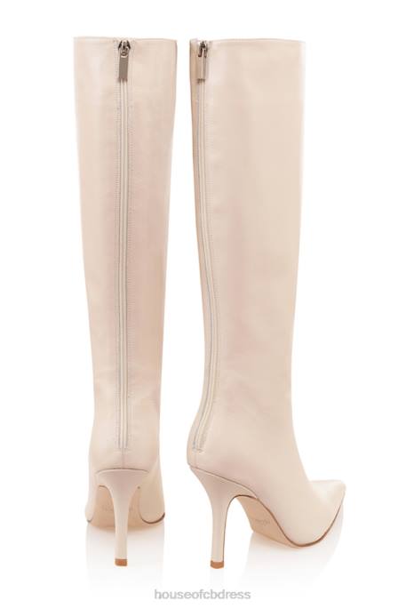 House of CB Royale Cream Leather Knee High Boots Shoes 4H6N1072