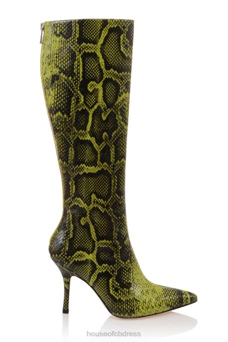 House of CB Royale Green Print Knee High Boots Shoes 4H6N1071