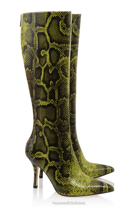 House of CB Royale Green Print Knee High Boots Shoes 4H6N1071