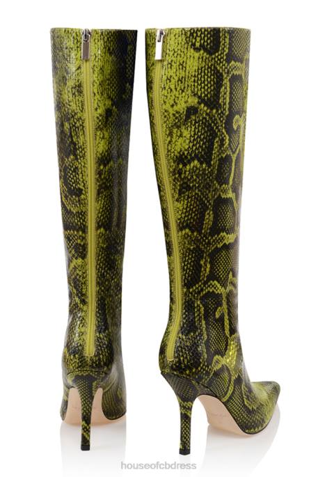 House of CB Royale Green Print Knee High Boots Shoes 4H6N1071