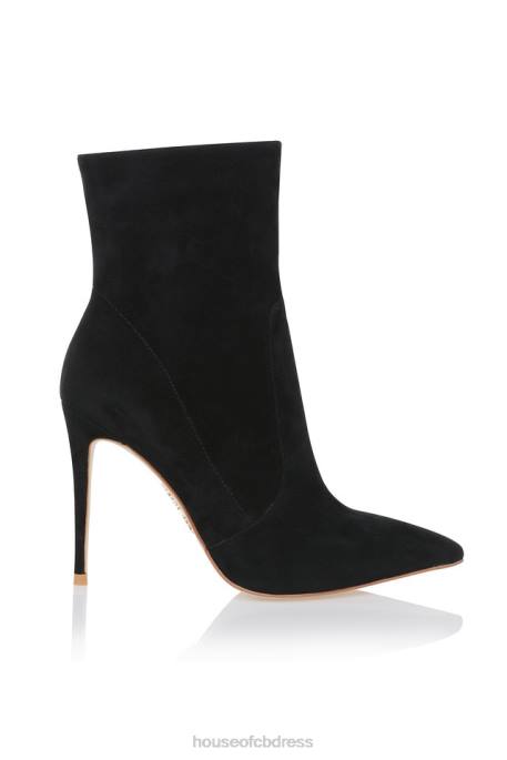 House of CB Serpenti Black Suede Stiletto Ankle Boot Shoes 4H6N1123