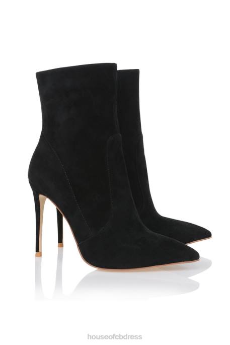 House of CB Serpenti Black Suede Stiletto Ankle Boot Shoes 4H6N1123