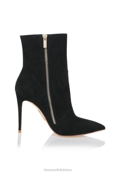 House of CB Serpenti Black Suede Stiletto Ankle Boot Shoes 4H6N1123