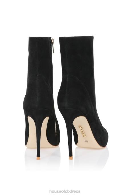 House of CB Serpenti Black Suede Stiletto Ankle Boot Shoes 4H6N1123