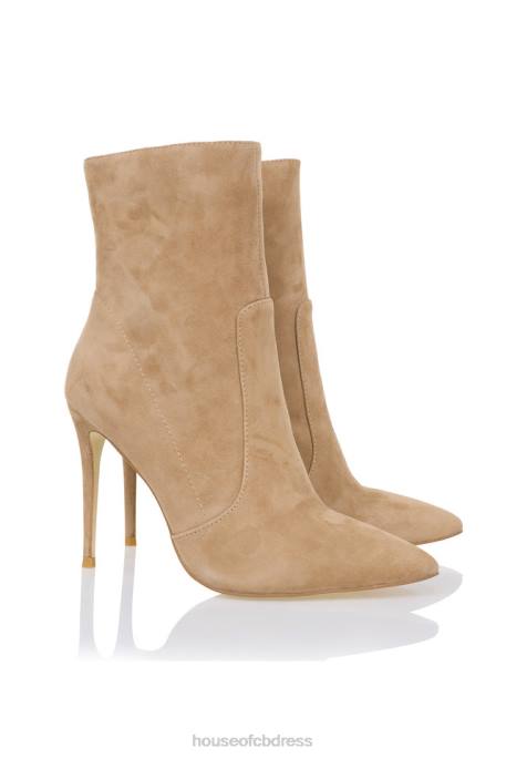 House of CB Serpenti Tan Suede Stiletto Ankle Boot Shoes 4H6N1121