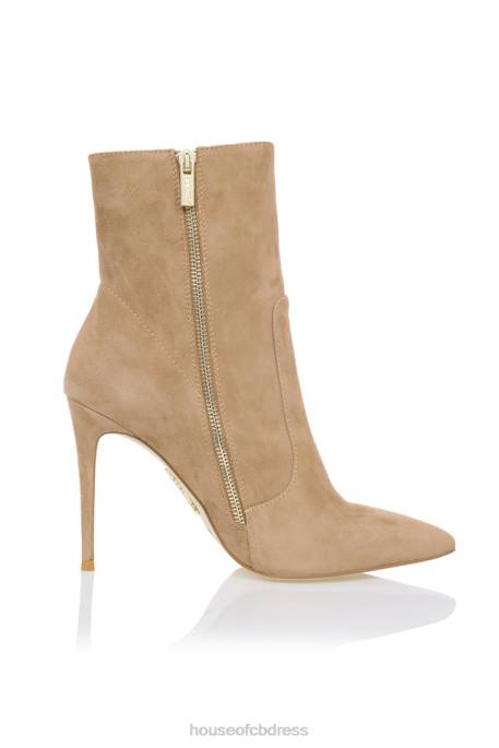 House of CB Serpenti Tan Suede Stiletto Ankle Boot Shoes 4H6N1121