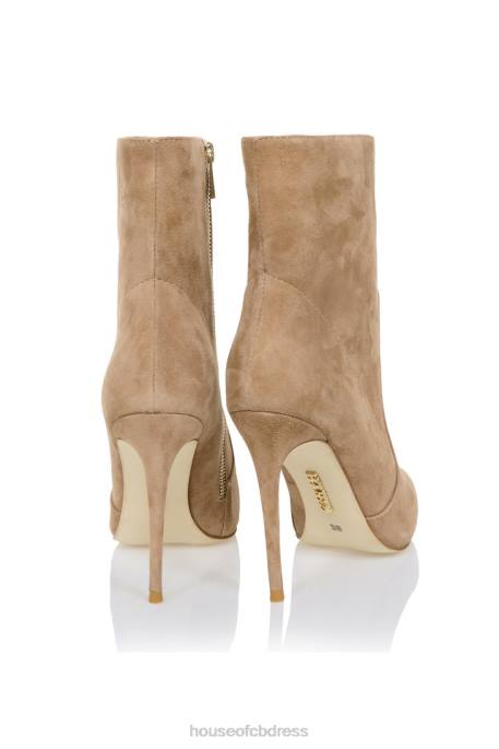 House of CB Serpenti Tan Suede Stiletto Ankle Boot Shoes 4H6N1121