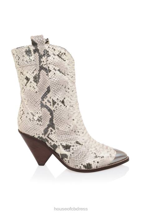 House of CB Terra White Grey Skin Low Calf Cowboy Boot Shoes 4H6N1108