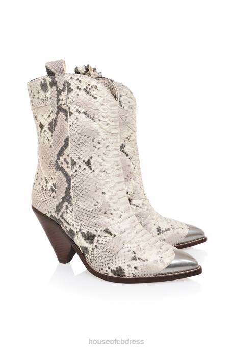 House of CB Terra White Grey Skin Low Calf Cowboy Boot Shoes 4H6N1108