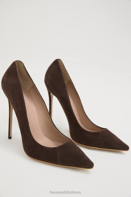 House of CB PARIS 5' Chocolate Suede Pointy Toe Heels Shoes 4H6N1068