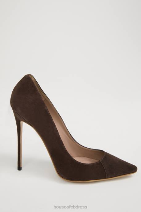 House of CB PARIS 5\' Chocolate Suede Pointy Toe Heels Shoes 4H6N1068