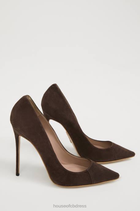 House of CB PARIS 5\' Chocolate Suede Pointy Toe Heels Shoes 4H6N1068