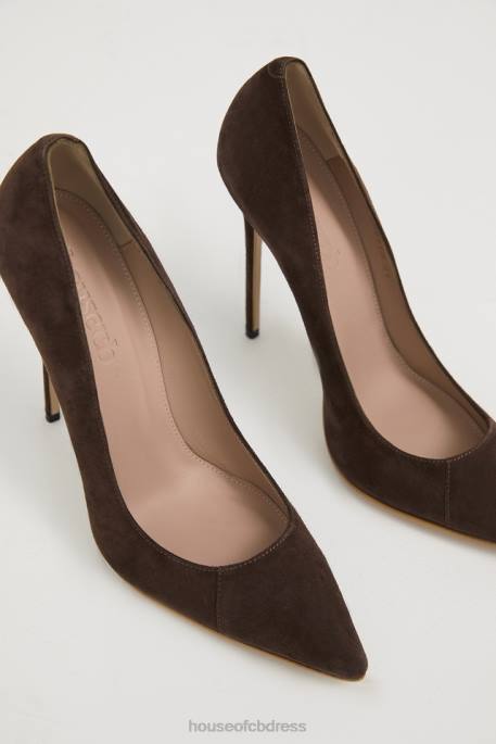 House of CB PARIS 5\' Chocolate Suede Pointy Toe Heels Shoes 4H6N1068