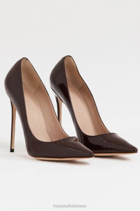 House of CB PARIS 5' Paint Brown Patent Leather Pointy Toe Heels Shoes 4H6N1067