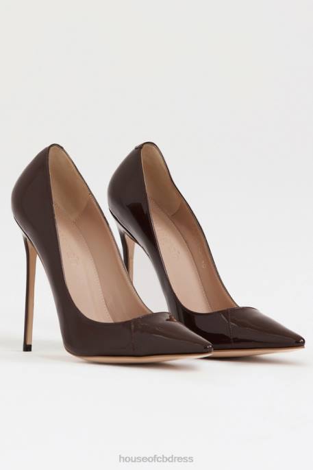 House of CB PARIS 5\' Paint Brown Patent Leather Pointy Toe Heels Shoes 4H6N1067
