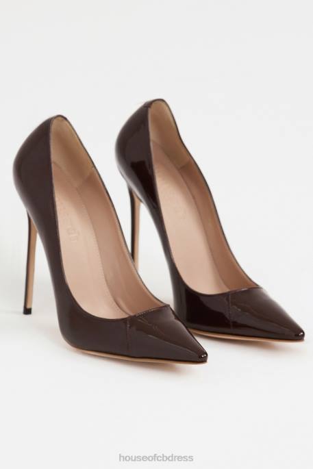 House of CB PARIS 5\' Paint Brown Patent Leather Pointy Toe Heels Shoes 4H6N1067