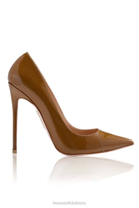 House of CB PARIS 5\' Tan Patent Leather Pointy Toe Heels Shoes 4H6N1128