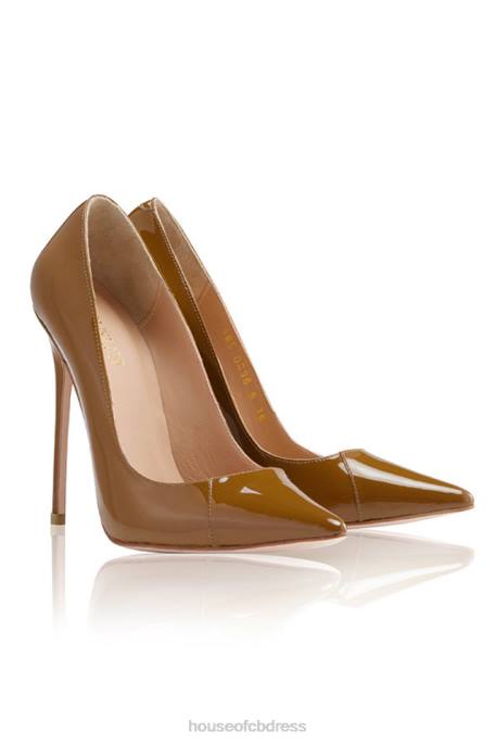 House of CB PARIS 5\' Tan Patent Leather Pointy Toe Heels Shoes 4H6N1128