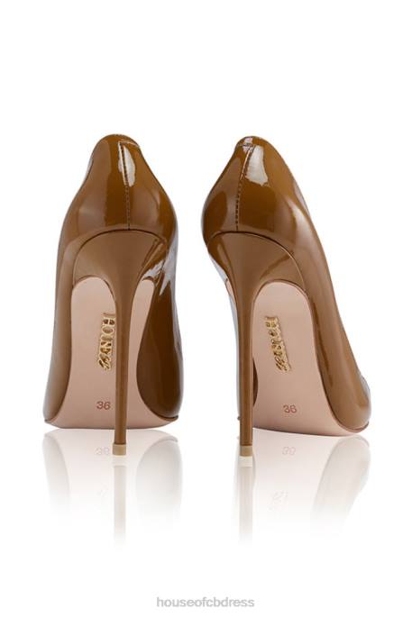 House of CB PARIS 5\' Tan Patent Leather Pointy Toe Heels Shoes 4H6N1128