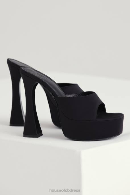 House of CB Alessandra Black Satin Platform Mules Shoes 4H6N1065