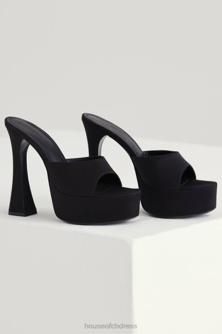 House of CB Alessandra Black Satin Platform Mules Shoes 4H6N1065