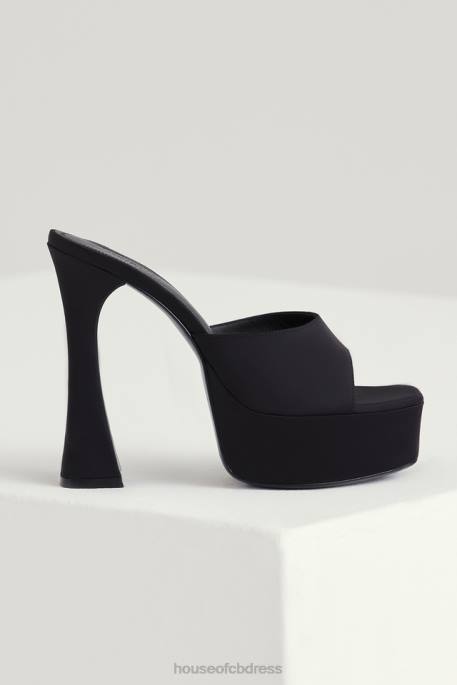 House of CB Alessandra Black Satin Platform Mules Shoes 4H6N1065