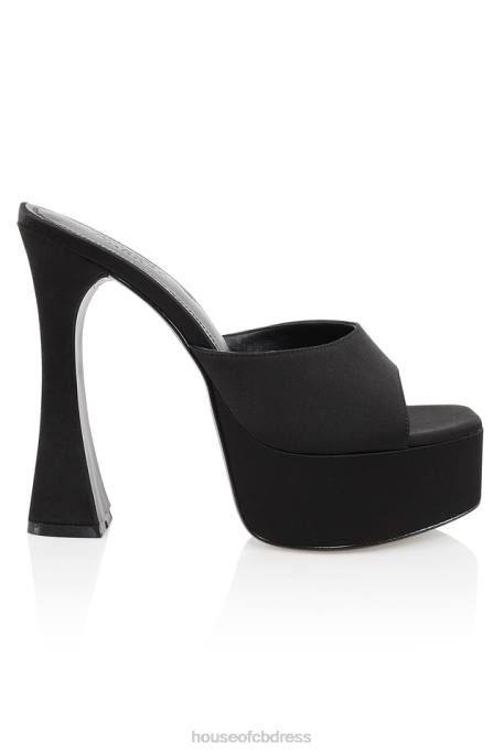 House of CB Alessandra Black Satin Platform Mules Shoes 4H6N1065
